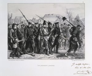 Guerra Franco-Prussiana 1870-1871: Prisioneiros-da-guerra prussianos. De uma série de litografias de Clemente August Andrieux sobre os Gardes Nationales.