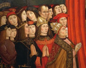 Detalhe da Madonna do Recomendado (tempera no painel) de Cola da and Roma Giovanni Anotnio da Orte