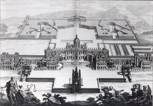 Castelo Howard, de "Vitruvius Britannicus" por Colen Campbell, gravado por Hendrik Hulsbergh, c.1718-20