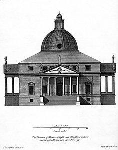 Elevação do Castelo de Mereworth, gravado por H. Hulsbergh, c.1722-24