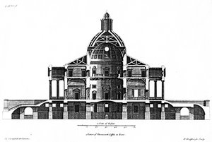 Seção do Castelo Mereworth em Kent, gravado por H. Hulsbergh, c.1722-24