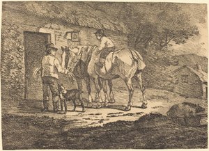 Cavalos na porta da casa de campo