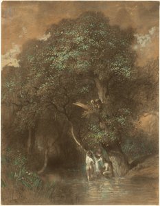 Banhistas junto a um carvalho gigante, c.1842-1844 (carvão sobre papel)