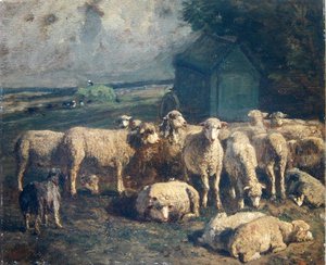 Rebanho de Ovinos (óleo sobre tela) de Constant Emile Troyon