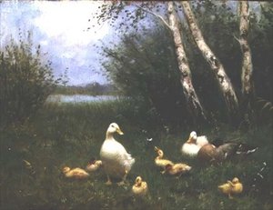 Patos com patinhos (óleo sobre tela)