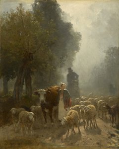 Ir ao mercado em uma manhã nublada, 1851 de Constant Emile Troyon