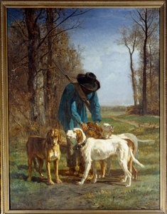 Os guardas caçadores passam pelos seus cães. Pintura por Constant Troyon (1810-1865)
