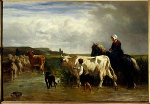 Le passage du gue Painting by Constant Troyon (1810-1865) 19 Century Sun. 1,15x1,65 m Paris, Musee du Louvre.