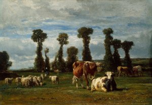Pastagem na Normandia, 1852 de Constant Emile Troyon