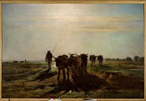 Os bois indo para o arado, efeito matinal Pintura por Constant Troyon (1810-1865) 1855 Sol. 2,6x4 m Paris, Musee d