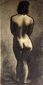Nu Nu em pé; Nu Debout - Stand Naakt, c. 1930 (giz preto e lavagem preta sobre papel)