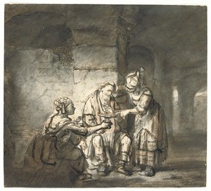 Ló e suas filhas (Gênesis 19:33) (giz preto e vermelho, caneta e tinta marrom) de Constantin Daniel van Renesse