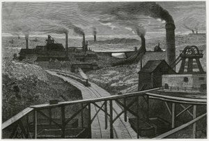 Mineração de carvão e terráqueos (aspectos do contree boraine). Gravura de Constant Meunier, para ilustrar a história "Bélgica", de Camille Lemonnier (1844-1913) escritor belga. Publicado em Le Tour du monde, nouveau journal des voyages, 2º semestre de 188 de Constantin Emile Meunier