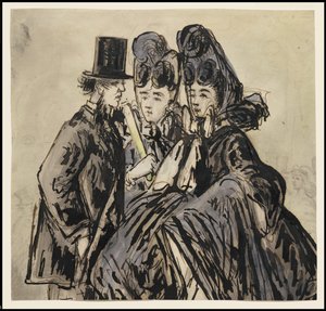 Um cavalheiro e duas senhoras, 1860 de Constantin Guys
