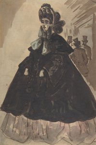 Uma dama de gorro e casaco, século XIX.