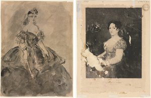 No Baile (reto); A Mulher do Leque, depois de Goya (verso) de Constantin Guys