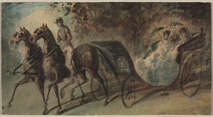 Transporte no Bois de Boulogne, 1800. de Constantin Guys