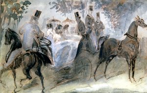 O cavalo e os cavaleiros elegantes, c1822-1892 de Constantin Guys