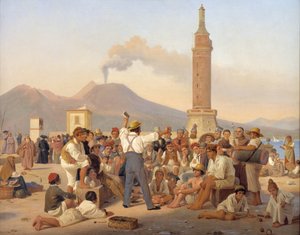 Uma recitação de "Orlando, o Furioso" no Molo, Nápoles de Constantin Hansen