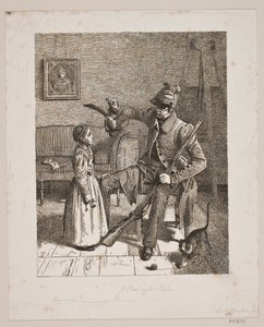 Dinamarquês: Um caçador mostra a sua presa a uma menina de Constantin Hansen