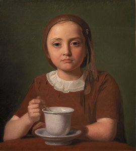 Retrato de uma menina, Elise Købke, com uma taça na frente dela, 1850