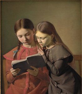 As irmãs do artista Signe e Henriette lendo um livro