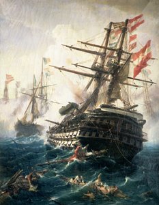 A Batalha de Lissa, travada entre o Império Austro-Húngaro e a Itália, em 1866 (óleo sobre tela) de Constantin Volanakis