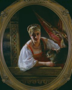 Beleza russa com gato de Constantine Egorovitch Makovsky