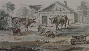 Gado em pé antes de uma casa de campo