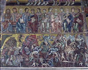 Inferno, detalhe do último julgamento do cofre acima da abside, 1225 mosaico