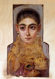 Arte copta: jovem mulher chamada Fayoum (Fayum) (cerca de 160 d.C.) Pintura de cera sobre madeira. Paris, Museu do Louvre