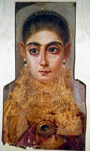 Arte copta: jovem mulher chamada "The Europeenne" Fayoum (Fayum) (cerca de 160 d.C.) Pintura de cera sobre madeira. Paris, Museu do Louvre