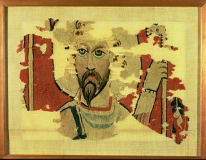 Tecido pendurado representando a cabeça de St. Theodore, de Akhmim, Egito, c.500-600 (tapeçaria de lã)