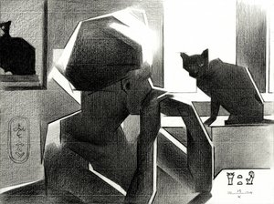Rainha egípcia e gato preto