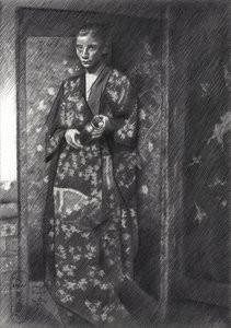 Mulher elegante vestida com um quimono japonês de Corné Akkers