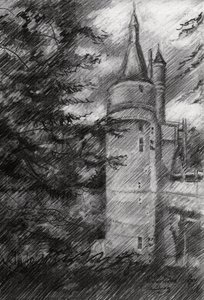 Desenho de um castelo misterioso de Corné Akkers