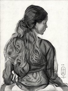 Desenho de uma mulher pensativa