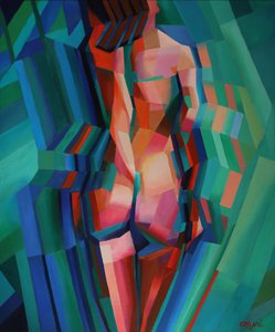 Figura cubista vibrante de Corné Akkers