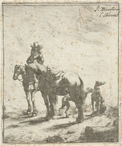 Cavaleiro com dois cavalos e dois cães de Cornelis A. Hellemans