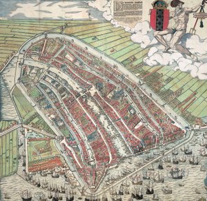 Alemão: Die berühmte Handelsstadt Amsterdam
Neerlandês: De vermaerde koopstadt van Amstelredam