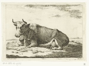 Paisagem com vaca reclinável com chifres
Vacas (título da série)