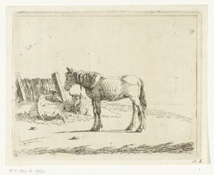Paisagem com cavalo e duas vacas na cerca