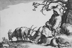 Pastoral com pastor e cabras, da série Dezesseis Assuntos Camponeses, século XVII. de Cornelis Bloemaert