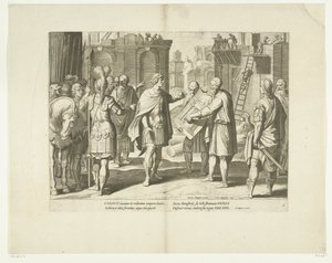 Karel V laat een klooster bouwen, 1555, nr. 8 Scenes uit het leven van Karel V (título da série) A vida do imperador Carlos V. em belíssimos entalhes, gravada nos desenhos do famoso A. Tempeste, por dois dos mais hábeis Mestres J. de Gein &