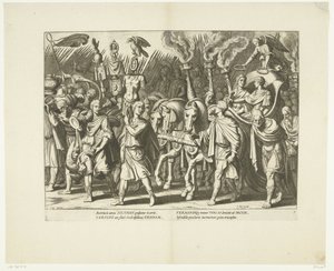 Triomfwagen van Karel V e Ferdinand, na de bevrijding van Wenen van de Turken, ca. 1532, nº. 7 Scenes uit het leven van Karel V (título da série) A vida do imperador Carlos V. em gravuras muito bonitas, gravadas nos desenhos do famoso A. Tempest de Cornelis Boel