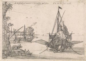Galei está ancorado em uma baía Vistas do porto (título da série) de Cornelis Bol