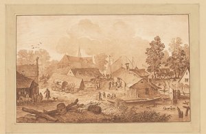 Cena de aldeia com lago de Cornelis Brouwer