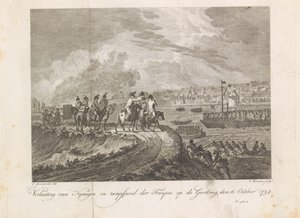 Despachos franceses de tropas em fuga no Gierbrug, 1794
Derrota de Nymegen e desastre das tropas em Gierbrug, 16 de Outubro de 1794 (título sobre o objecto) de Cornelis Brouwer