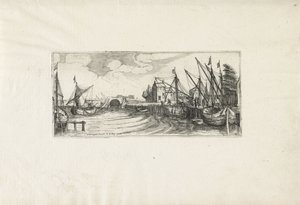 Vista de um porto com fechadura Paisagens (título da série) de Cornelis Claesz van Wieringen (possibly)
