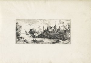 Paisagem do rio com um barco a remo Paisagens (título da série) de Cornelis Claesz van Wieringen (possibly)